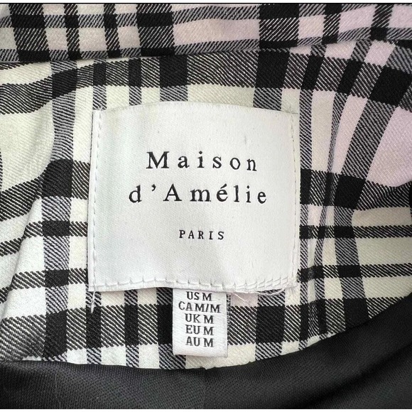 Womens Blazer Medium Black White Plaid Double Breasted Jacket Preppy Academia - Picture 8 of 10